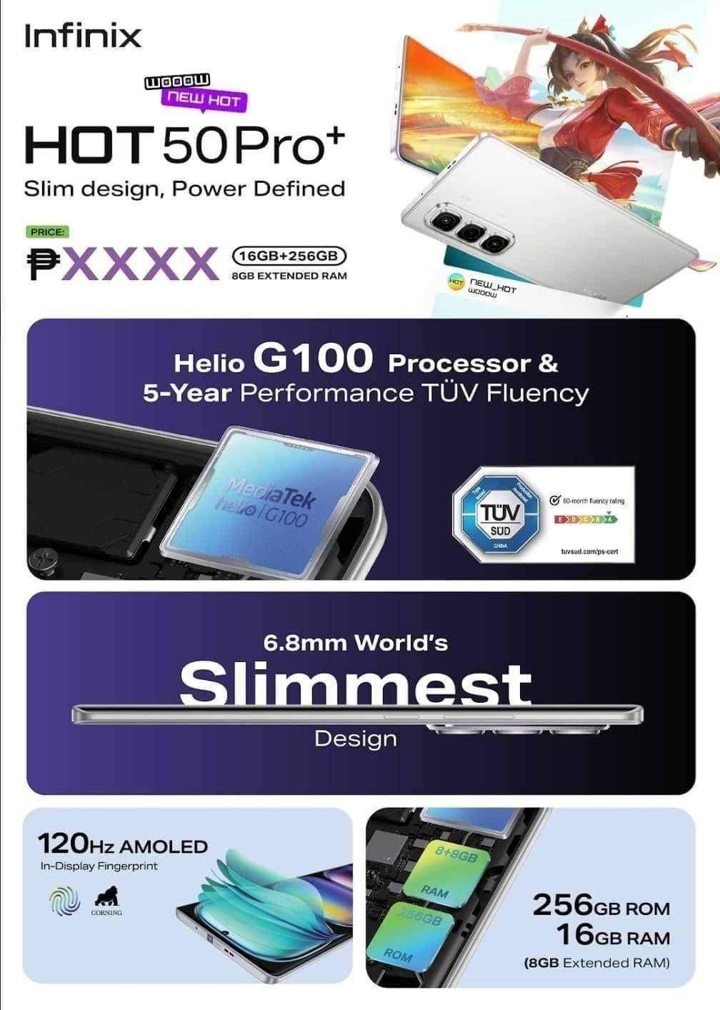 传音预热Infinix Hot 50 Pro+手机：厚度仅6.8mm号称“世界最薄”