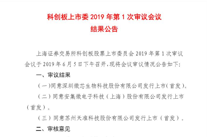 科创板首次审核结果公布 三家公司成功通过审查引发市场关注