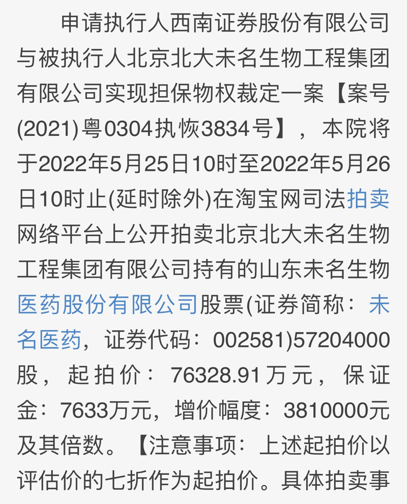 未名医药 SZ002581我要维权